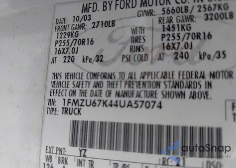 2004 Ford Explorer Sport Trac Adrenalin/Xls/Xlt из США, поврежденный, VIN 1FMZU67K44UA57074